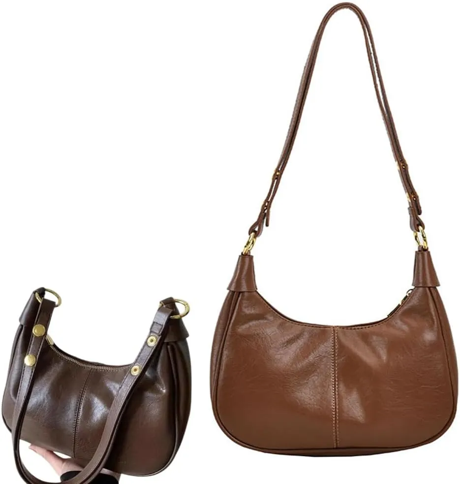 Women's Summer 2024 Designer Simple Solid Color Zipper Shoulder Purse Bag, Elegant Crescent Underarm Purse Bag.