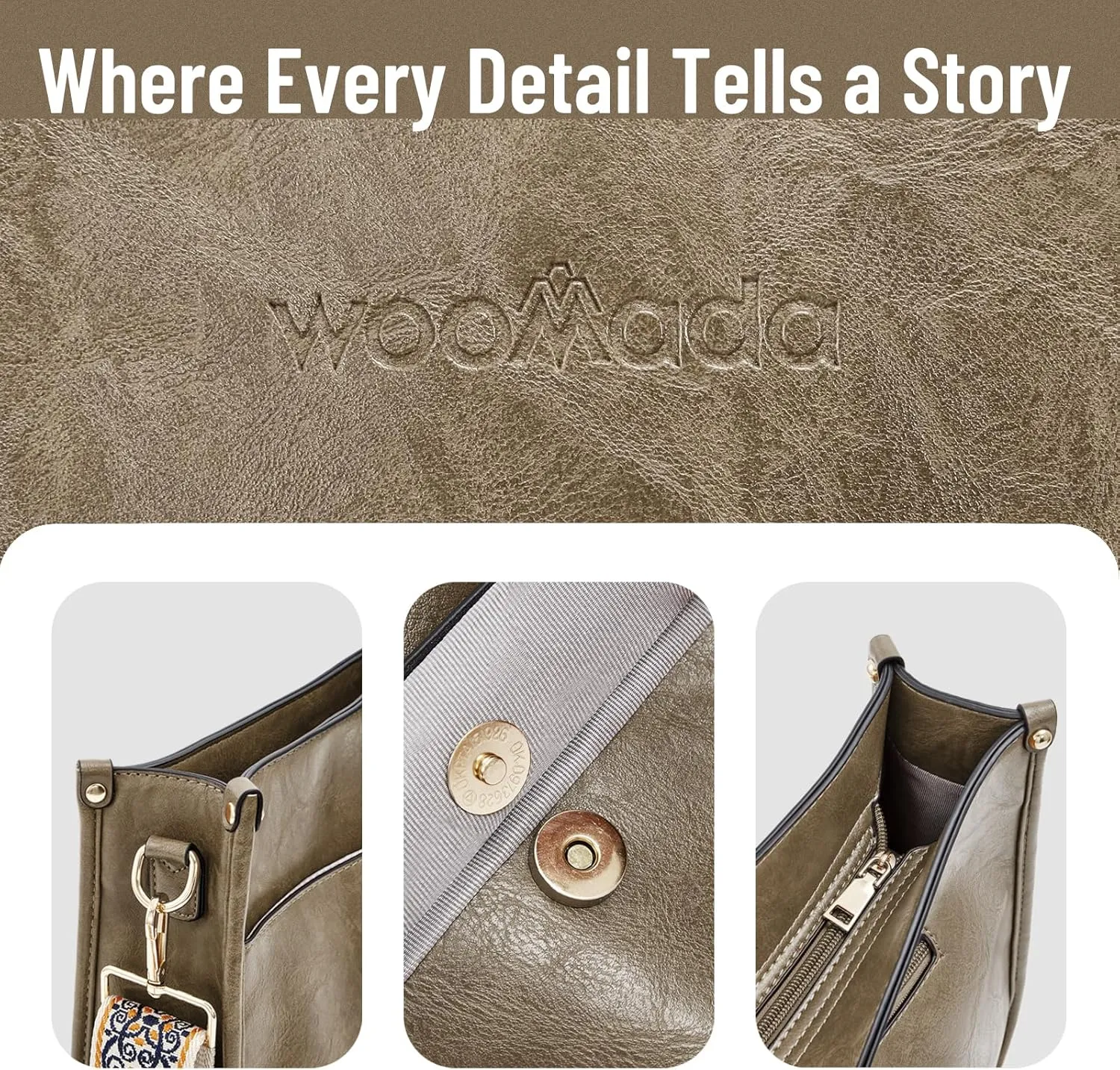WOOMADA Hobo Handbag for Women Vegan Leather Crossbody Bags Trendy Shoulder Bag with 2 Adjustable Strap