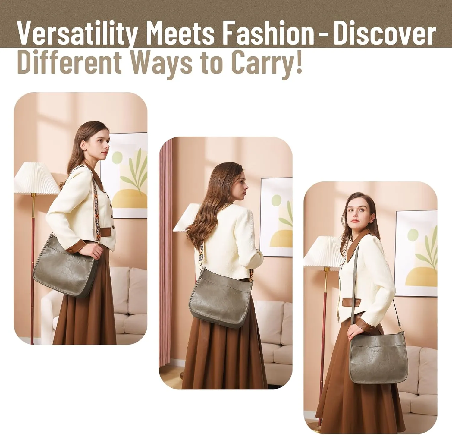 WOOMADA Hobo Handbag for Women Vegan Leather Crossbody Bags Trendy Shoulder Bag with 2 Adjustable Strap