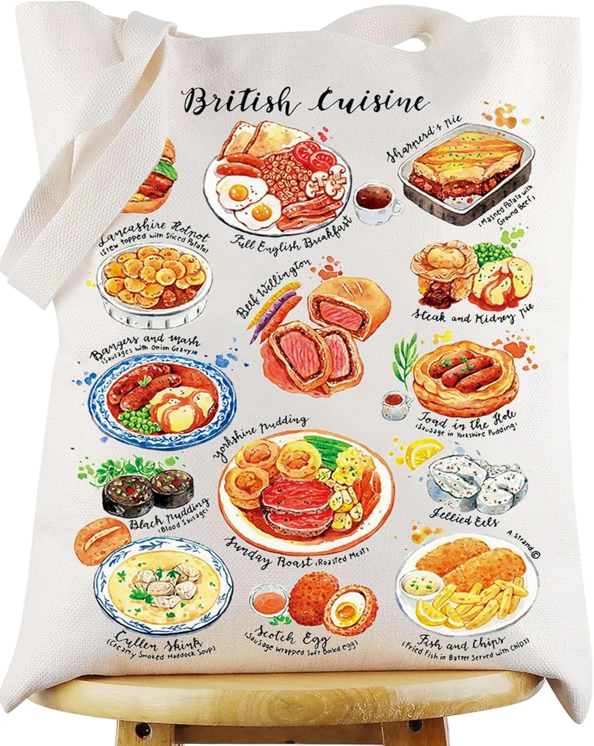 WZMPA British Cuisine Tote Bag - British Trip Gift & Travel Shoulder Bag - Gourmet Merchandise