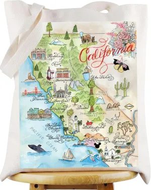 WZMPA California State Tote Bag - Travel Gift, Vacation Reusable Grocery Bags, Trip Merchandise