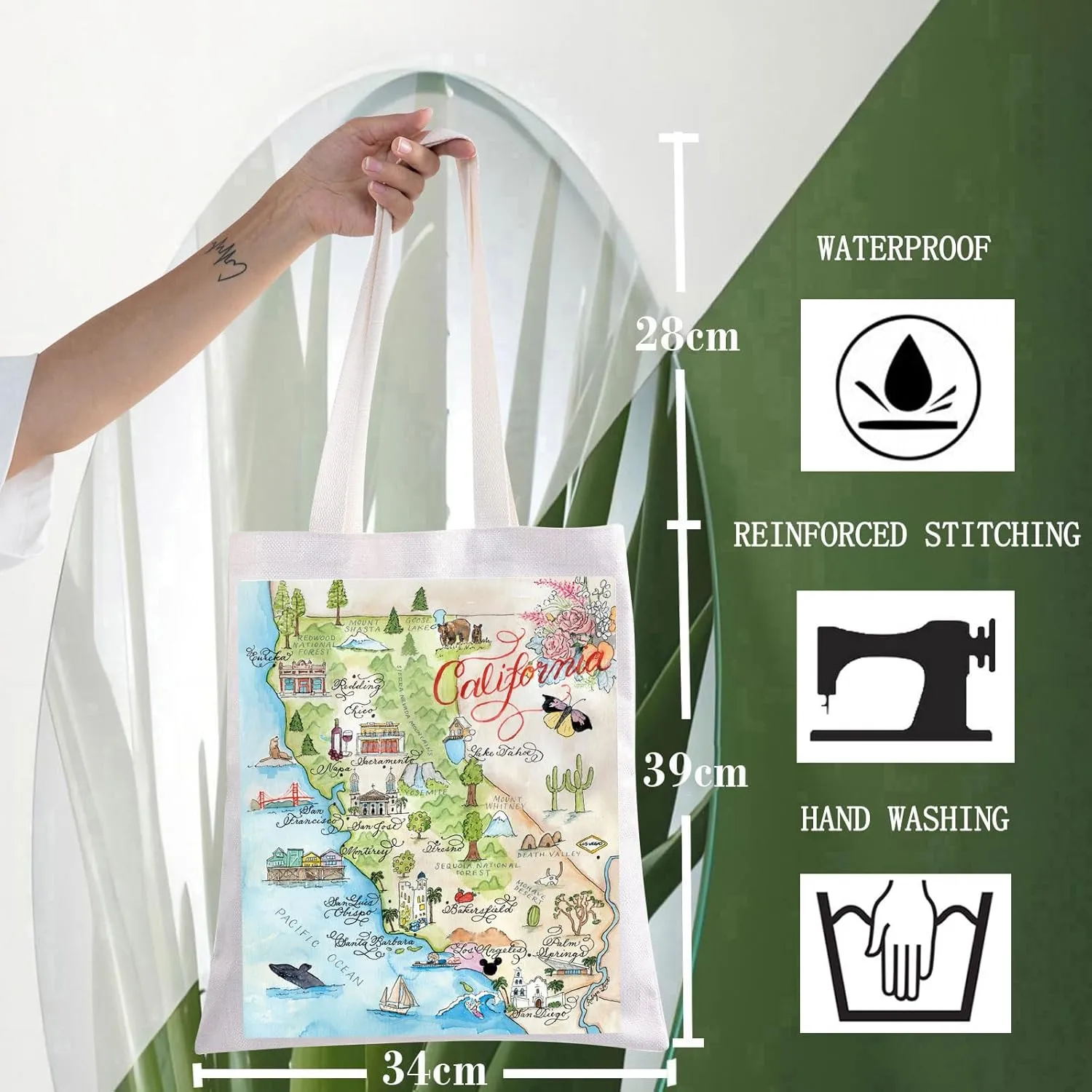 WZMPA California State Tote Bag - Travel Gift, Vacation Reusable Grocery Bags, Trip Merchandise