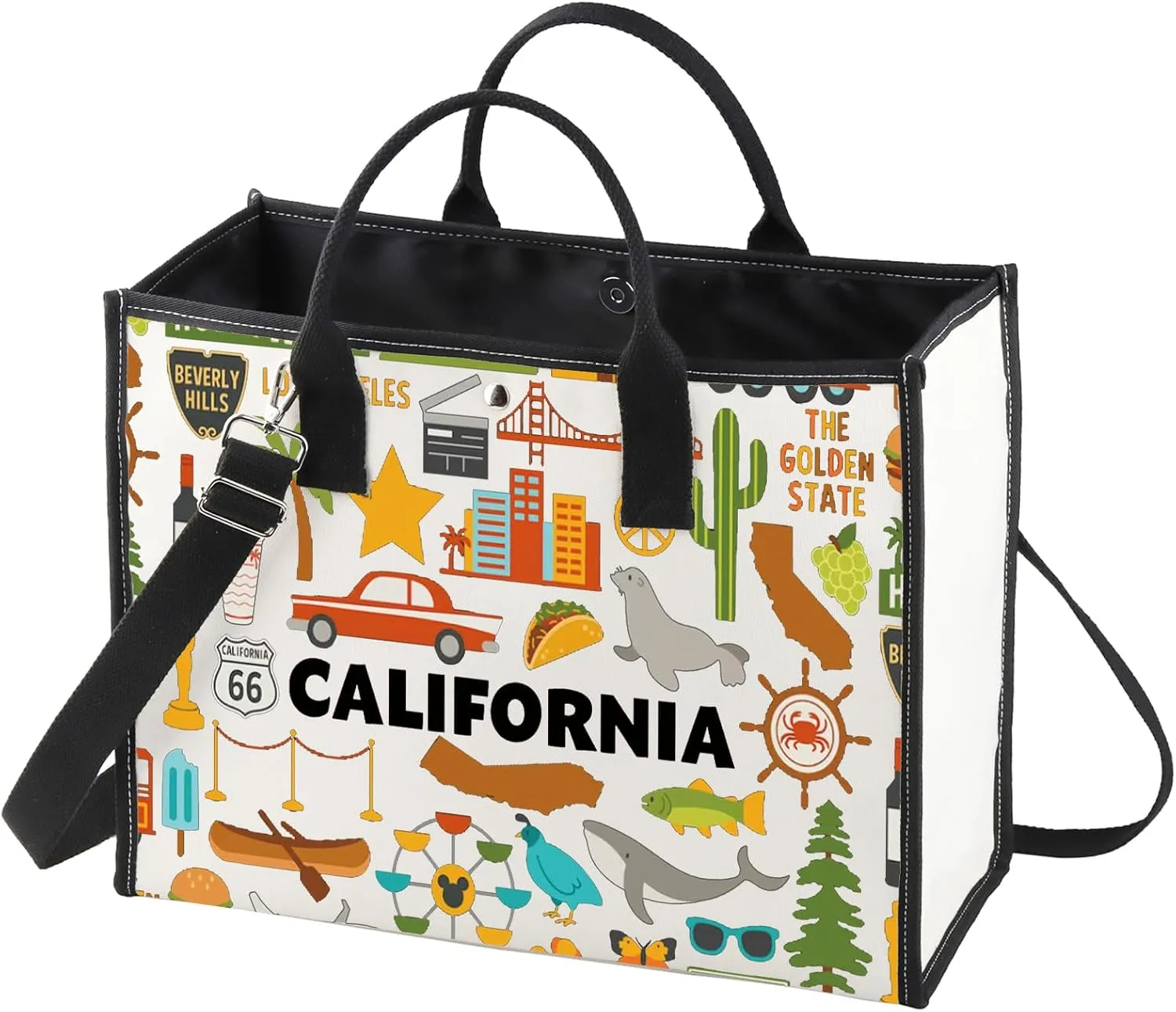 WZMPA California Travel Tote Bag - Vacation Gift & Shopping Grocery Bag - Souvenir Gift