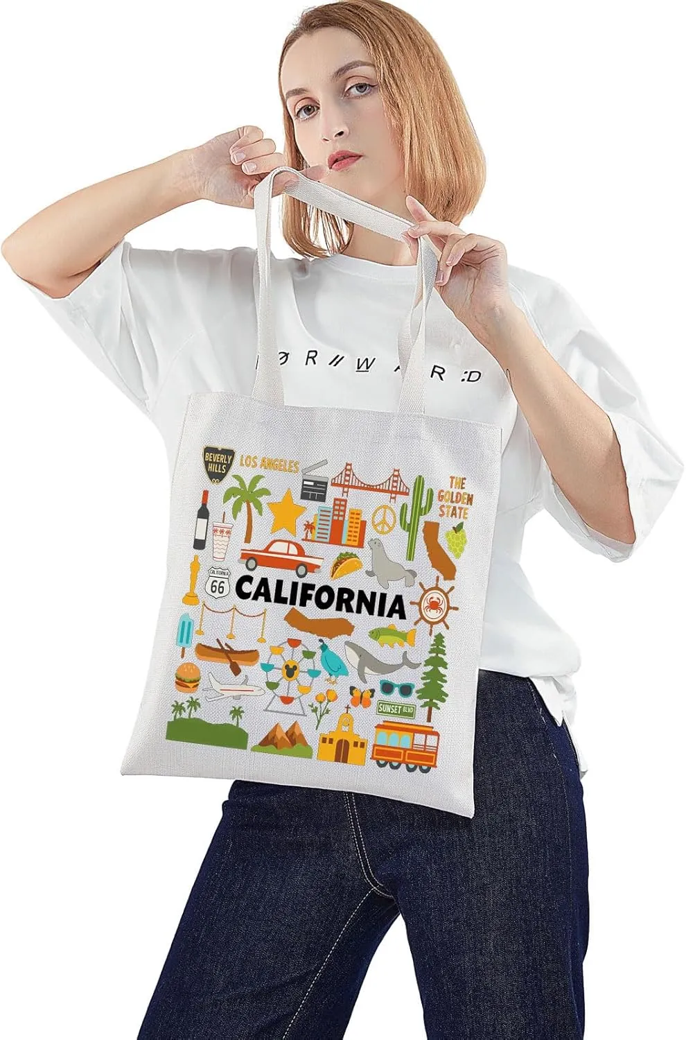 WZMPA California Travel Tote Bag - Vacation Gift & Shopping Grocery Bag - Souvenir Gift