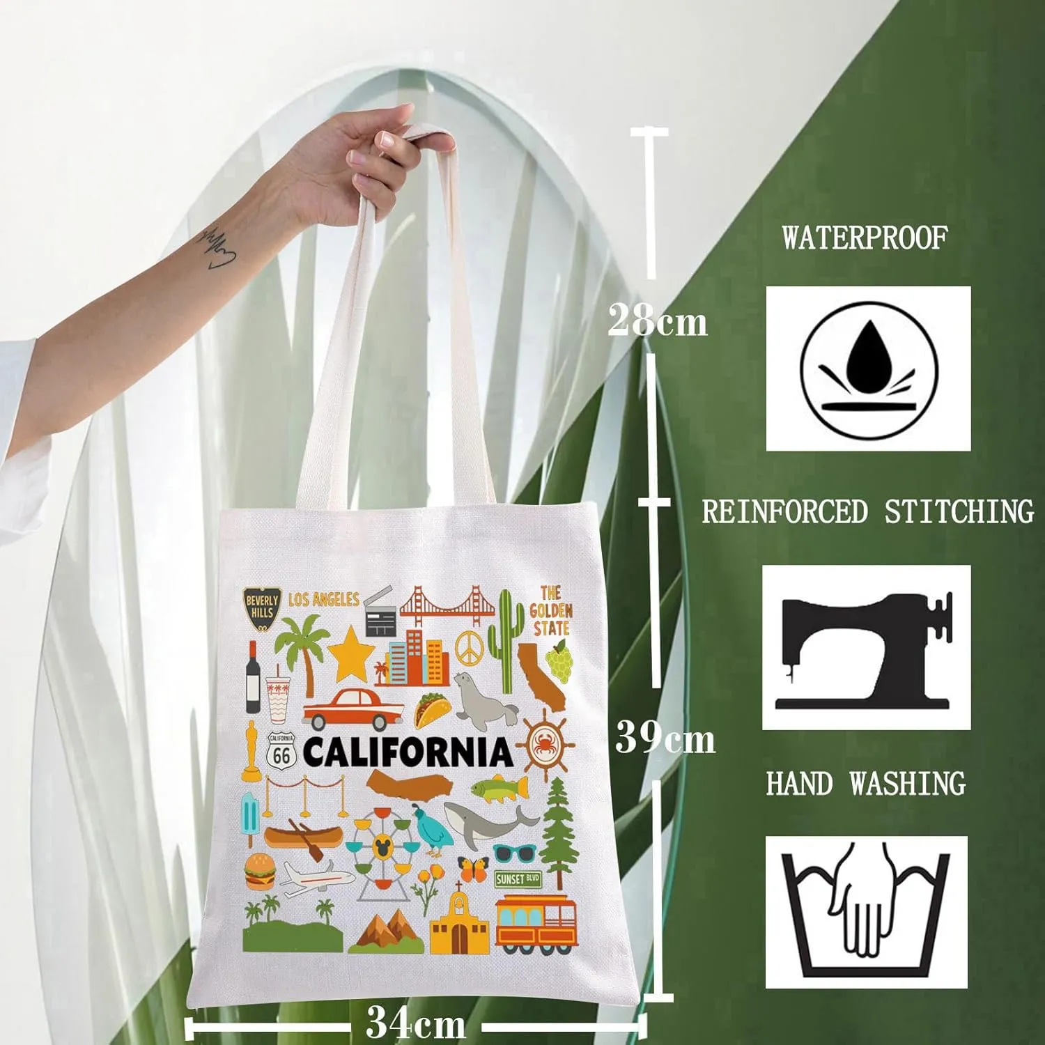 WZMPA California Travel Tote Bag - Vacation Gift & Shopping Grocery Bag - Souvenir Gift
