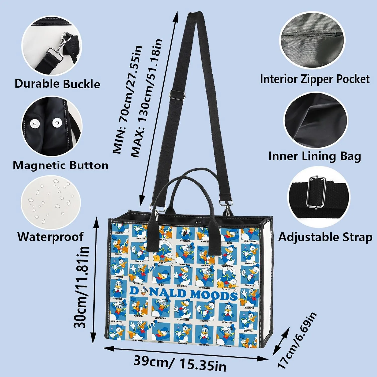 WZMPA Cartoon Duck Tote Bag Duck Lover Gift Duck Moods Reusable Grocery Bag Cartoon Movie Merchandise
