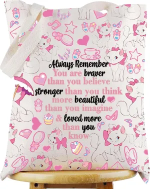 WZMPA Cat Marie Tote Bag Marie Fans Gift You Are Braver Stronger Beautiful Than You Know Marie Reusable Grocery Bag