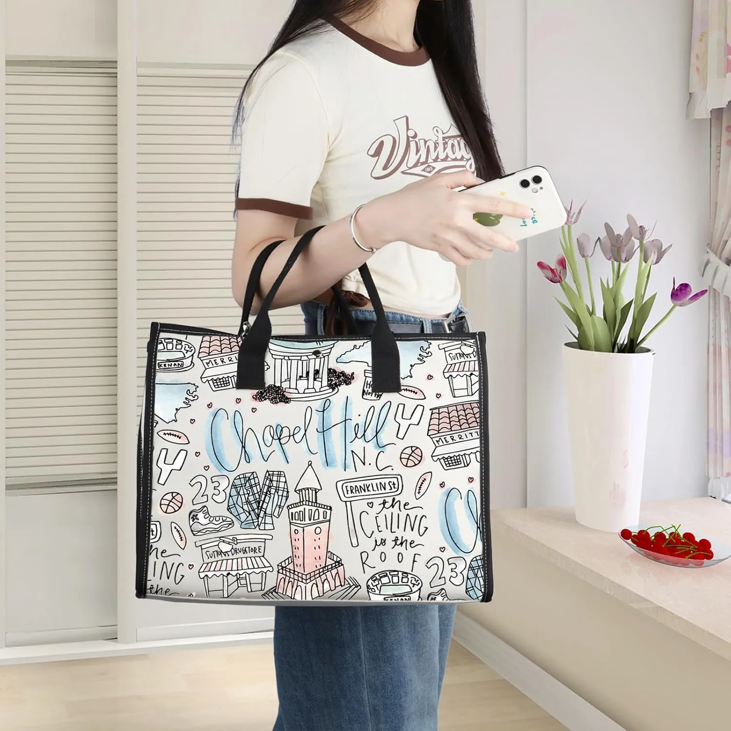 WZMPA Chapel Hill North Carolina Travel Tote Bag - Chapel Hill Souvenir Gift Reusable Grocery Bag