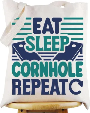 WZMPA Cornhole Game Tote Bag Cornhole Player Gift Eat Sleep Cornhole Repeat Shoulder Bag Corn Hole Merch
