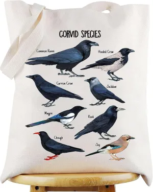 WZMPA Corvid Crow Species Tote Bag Crow Nature Gift Corvid Species Crow Lover Animal Shoulder Bag Crow Species Merchdise