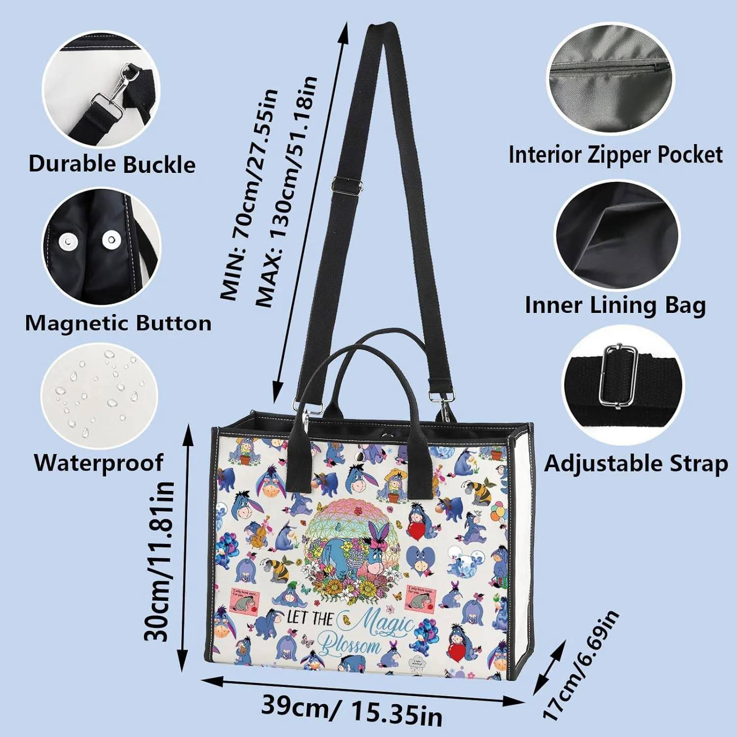 WZMPA Donkey Tote Bag Movie Fans Gift Let The Magic Blossom Reusable Grocery Bag Cartoon Merchandise