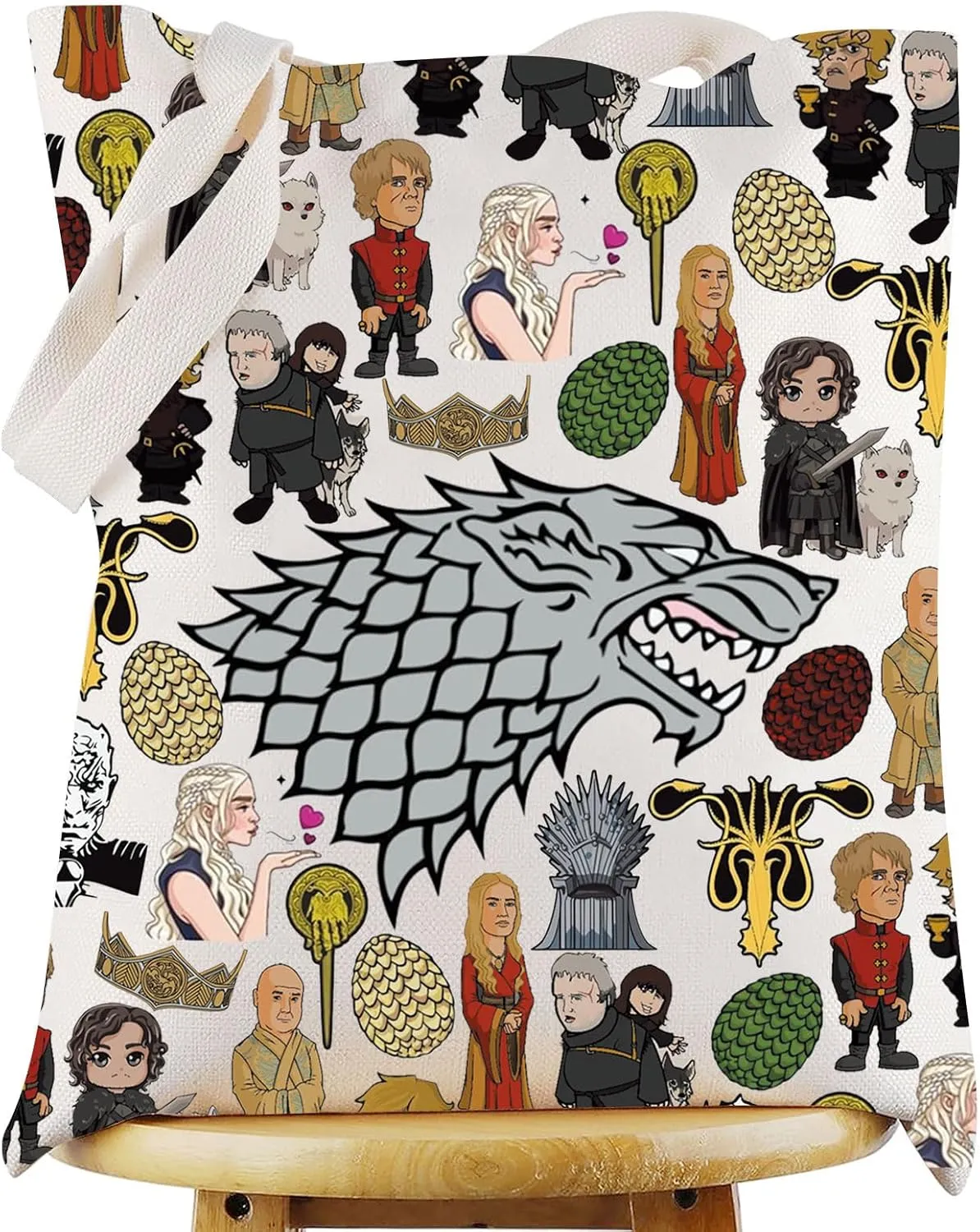 WZMPA Eddard Tote Bag Jon Snow Fans Gift Mother Of Dragons Reusable Grocery Bag TV Show Merch