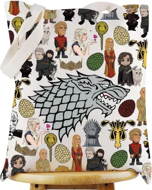 WZMPA Eddard Tote Bag Jon Snow Fans Gift Mother Of Dragons Reusable Grocery Bag TV Show Merch