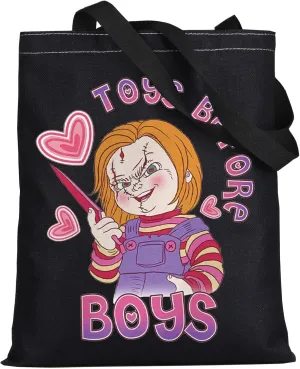 WZMPA Funny Killer Doll Canvas Tote Bag Murderous Toy Fans Gift Toys Before Bo ys Shoulder Bag Evil Doll Merch