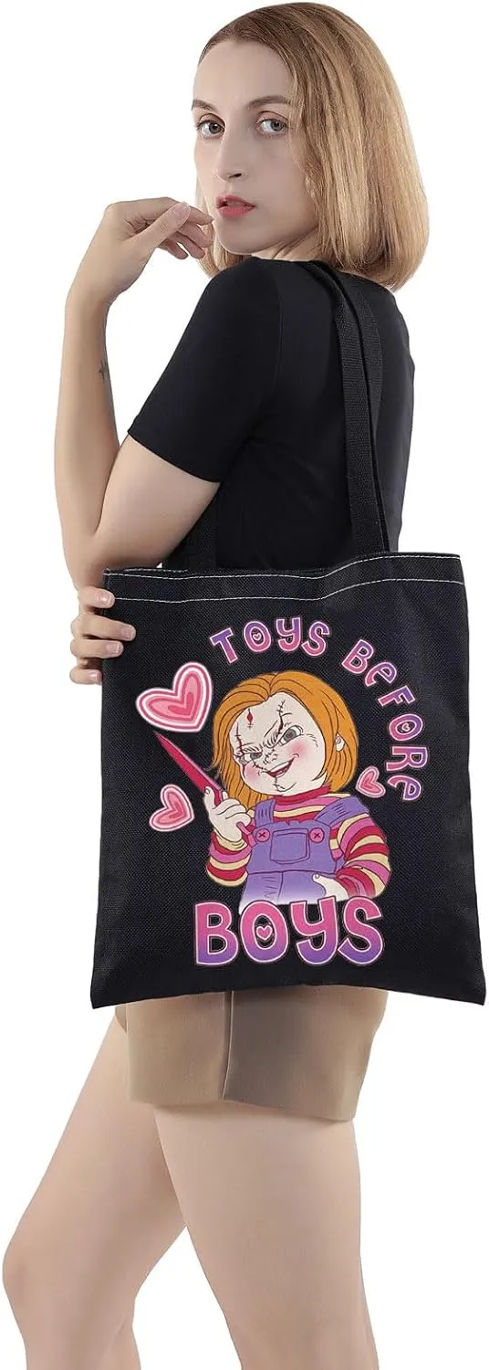 WZMPA Funny Killer Doll Canvas Tote Bag Murderous Toy Fans Gift Toys Before Bo ys Shoulder Bag Evil Doll Merch