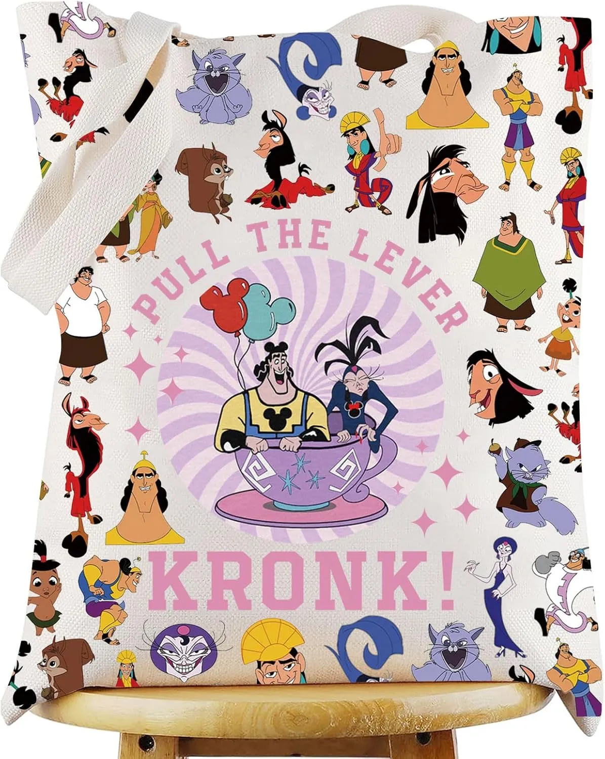 WZMPA Funny Kronk & YzmaTote Bag Villain Yzma Fans Gift Pull The Lever Yzma Shoulder Bag For Movie Fans