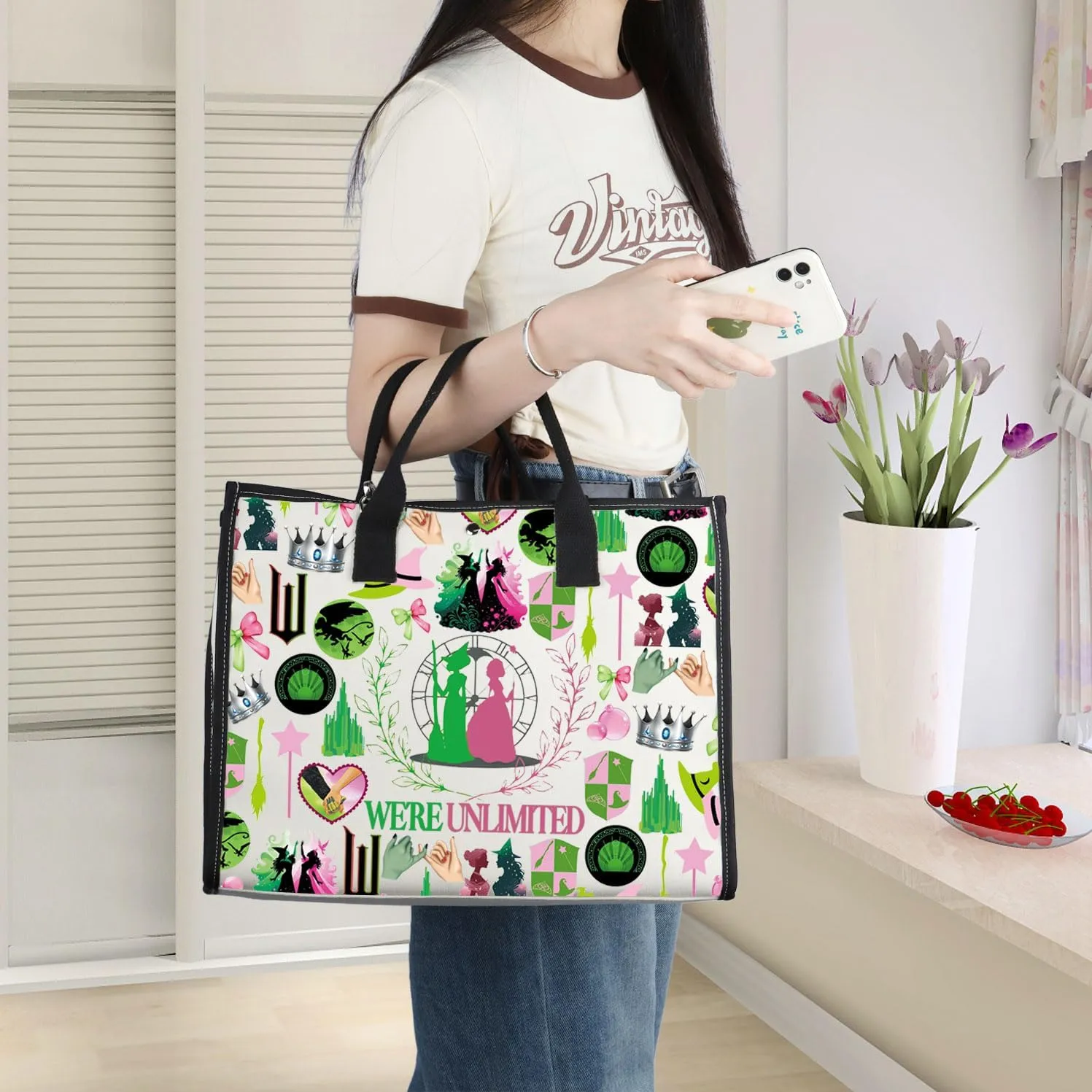 WZMPA Glinda＆Elphaba Tote Bag Glinda＆Elphaba Fans Gift Together We're Unlimited Shoulder Bag Theater Drama Musical Merch