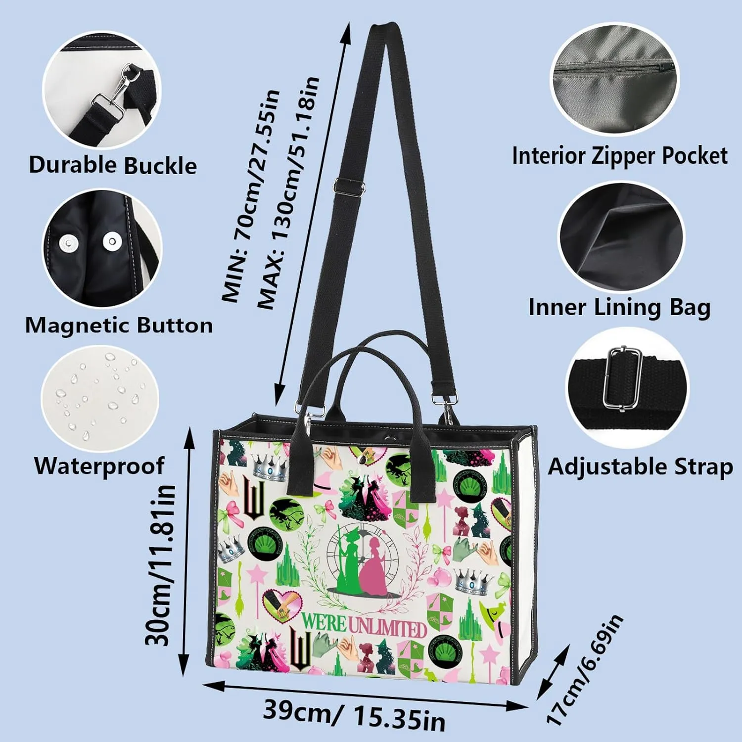 WZMPA Glinda＆Elphaba Tote Bag Glinda＆Elphaba Fans Gift Together We're Unlimited Shoulder Bag Theater Drama Musical Merch