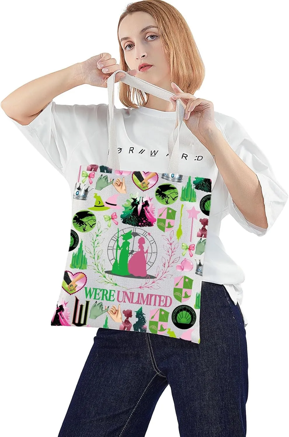 WZMPA Glinda＆Elphaba Tote Bag Glinda＆Elphaba Fans Gift Together We're Unlimited Shoulder Bag Theater Drama Musical Merch