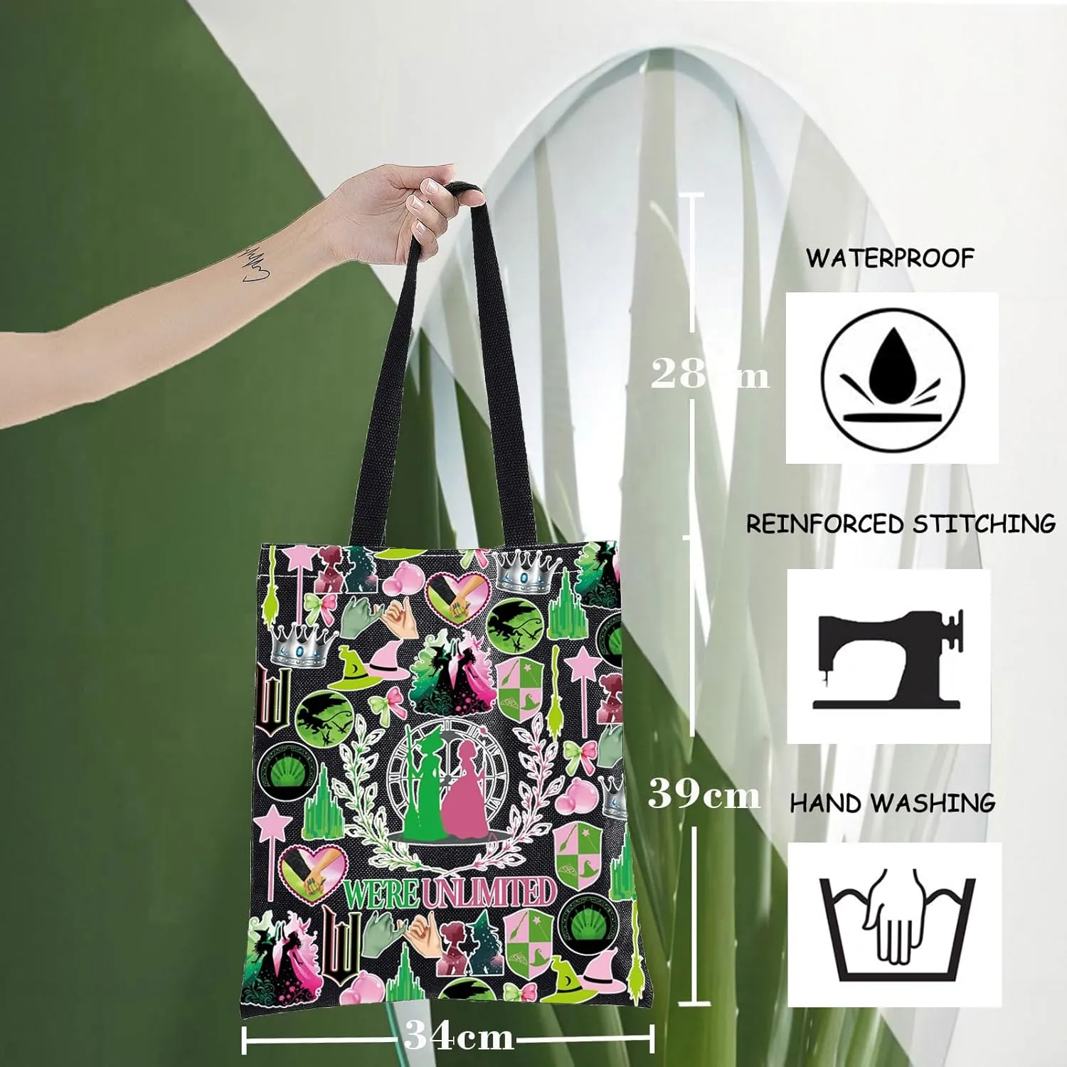 WZMPA Glinda＆Elphaba Tote Bag Glinda＆Elphaba Fans Gift Together We're Unlimited Shoulder Bag Theater Drama Musical Merch