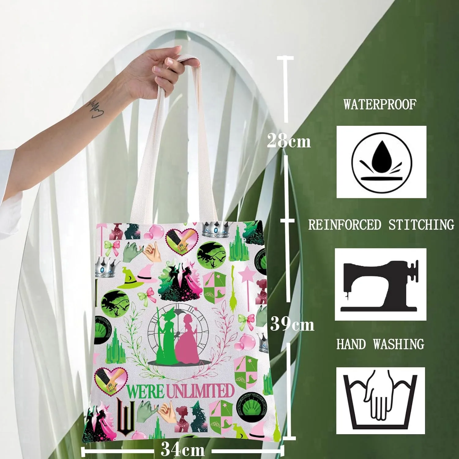WZMPA Glinda＆Elphaba Tote Bag Glinda＆Elphaba Fans Gift Together We're Unlimited Shoulder Bag Theater Drama Musical Merch