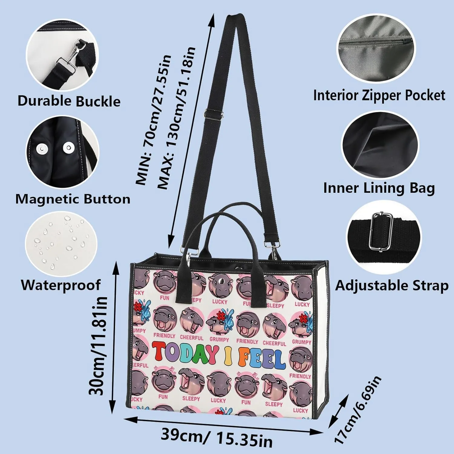 WZMPA Hippo Moo Deng Tote Bag Lover Gift Shoulder Bag Merch