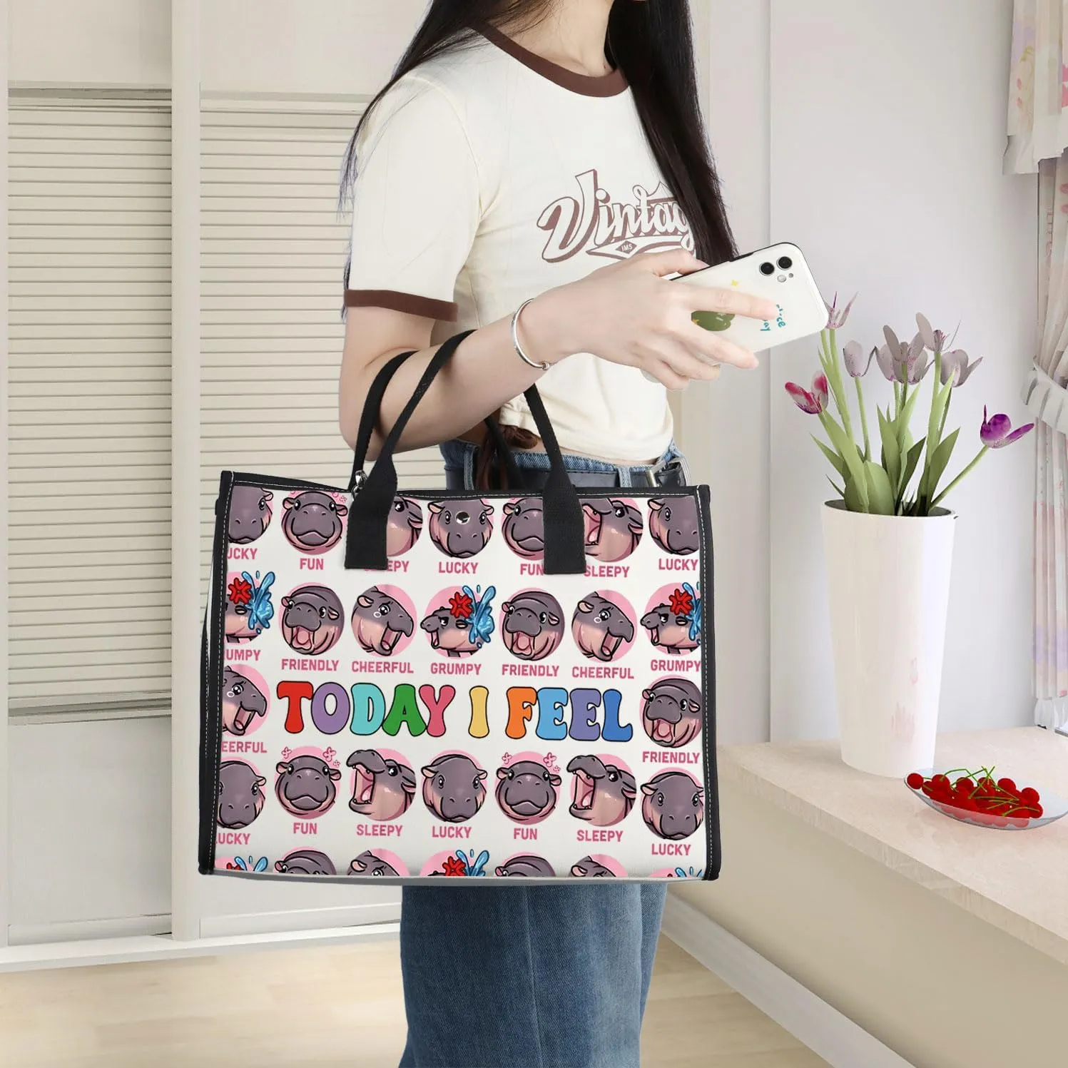 WZMPA Hippo Moo Deng Tote Bag Lover Gift Shoulder Bag Merch