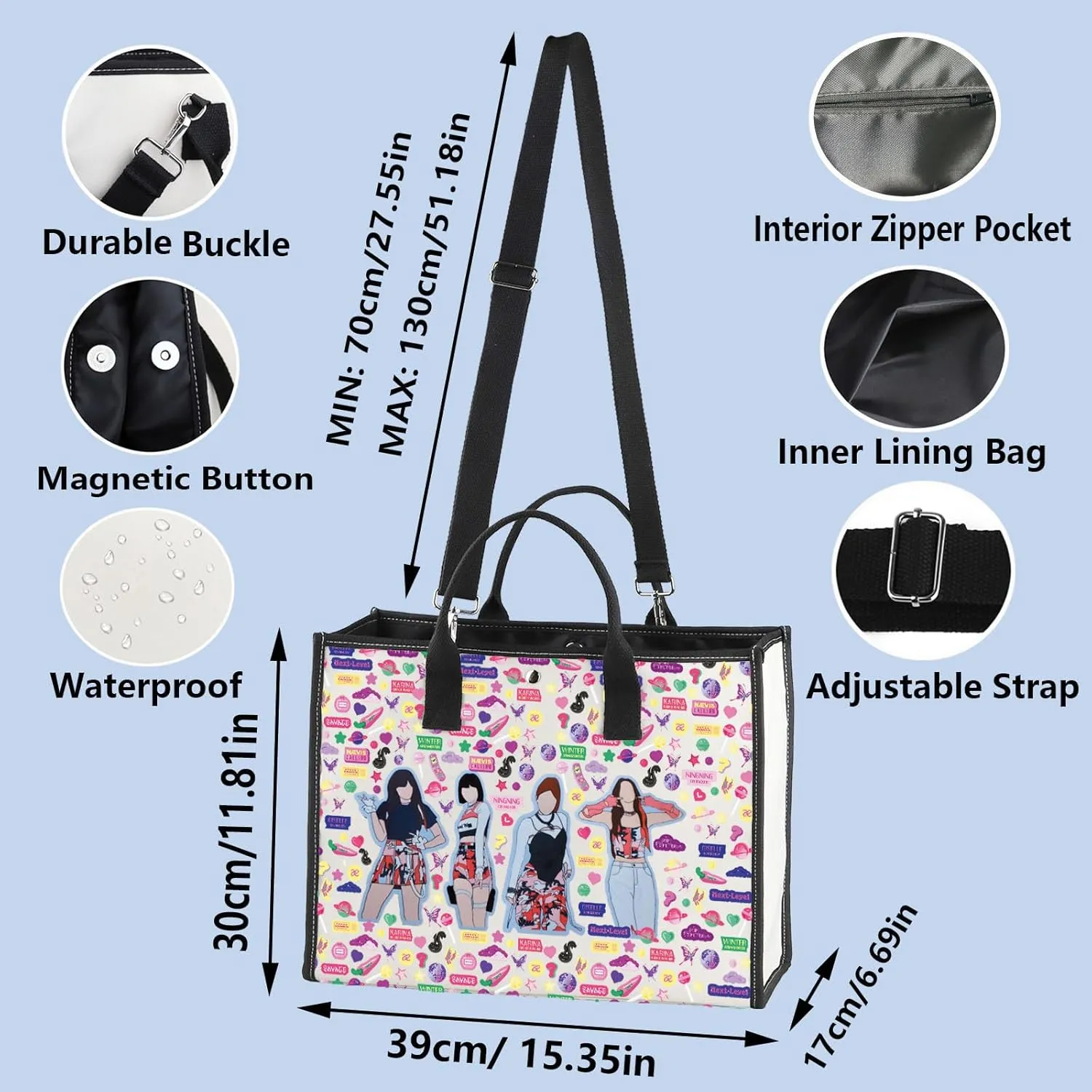 WZMPA K-Pop Tote Bag Karina＆Giselle＆Winter＆Ningning Fans Gift Korea Pop Group Shoulder Bag K Pop Merchandise