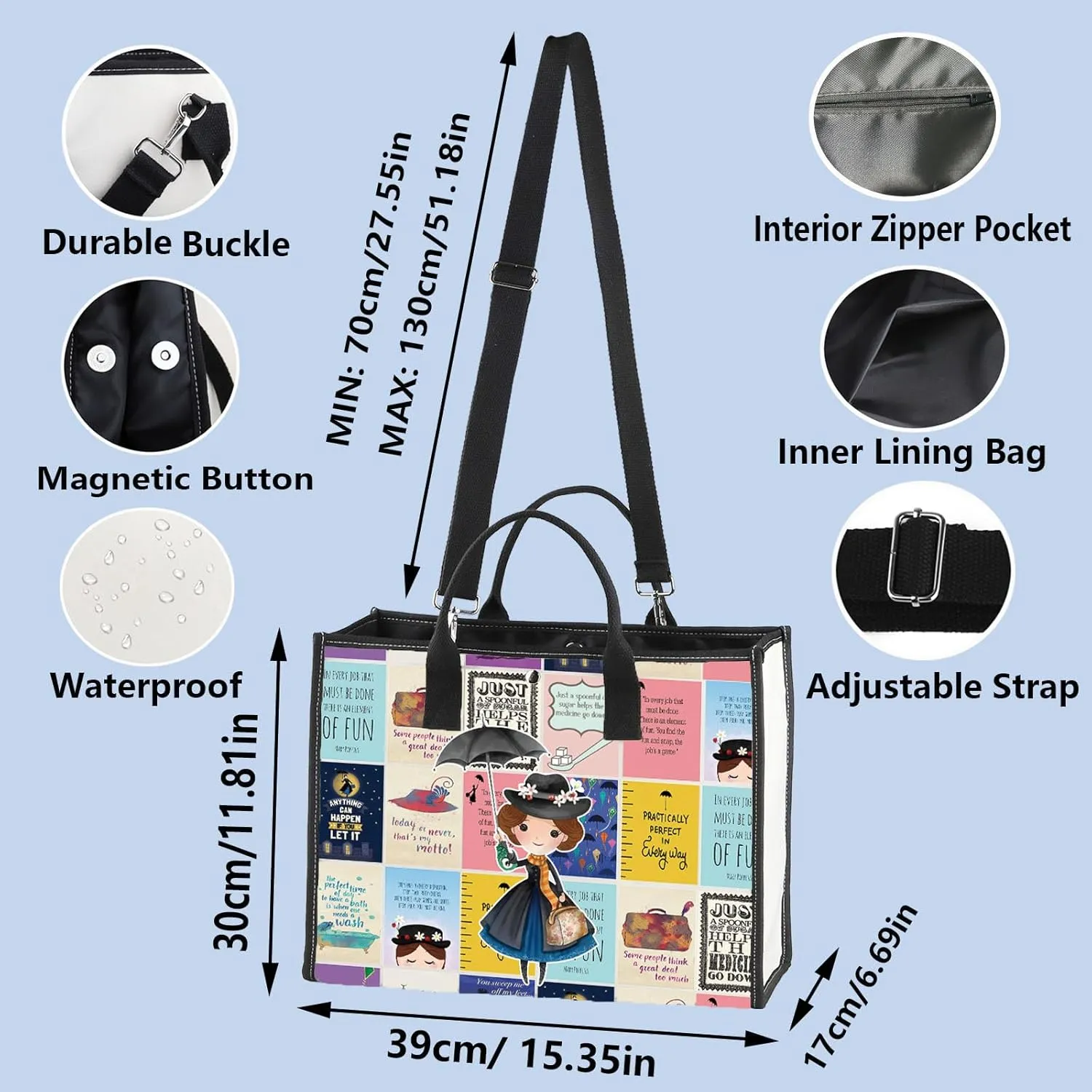 WZMPA Mary Tote Bag Mary Fans Gift Practically Perfect In Every Way Reusable Grocery Bag Theater Drama Merchandise