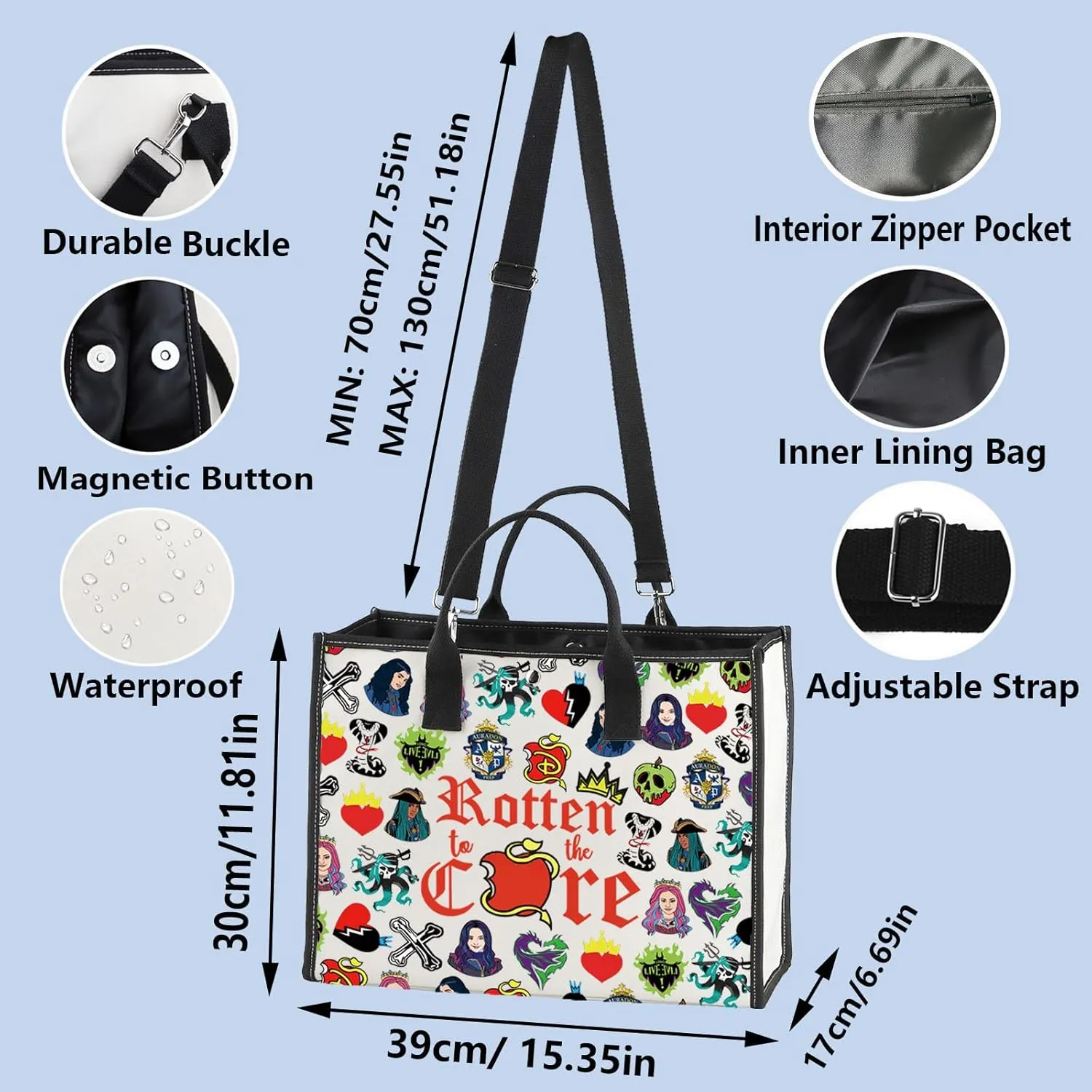 WZMPA Movie Canvas Tote Bag Mal Evie Fans Gift Rotten To The Core Shoulder Bag Evil Queen Merchdise