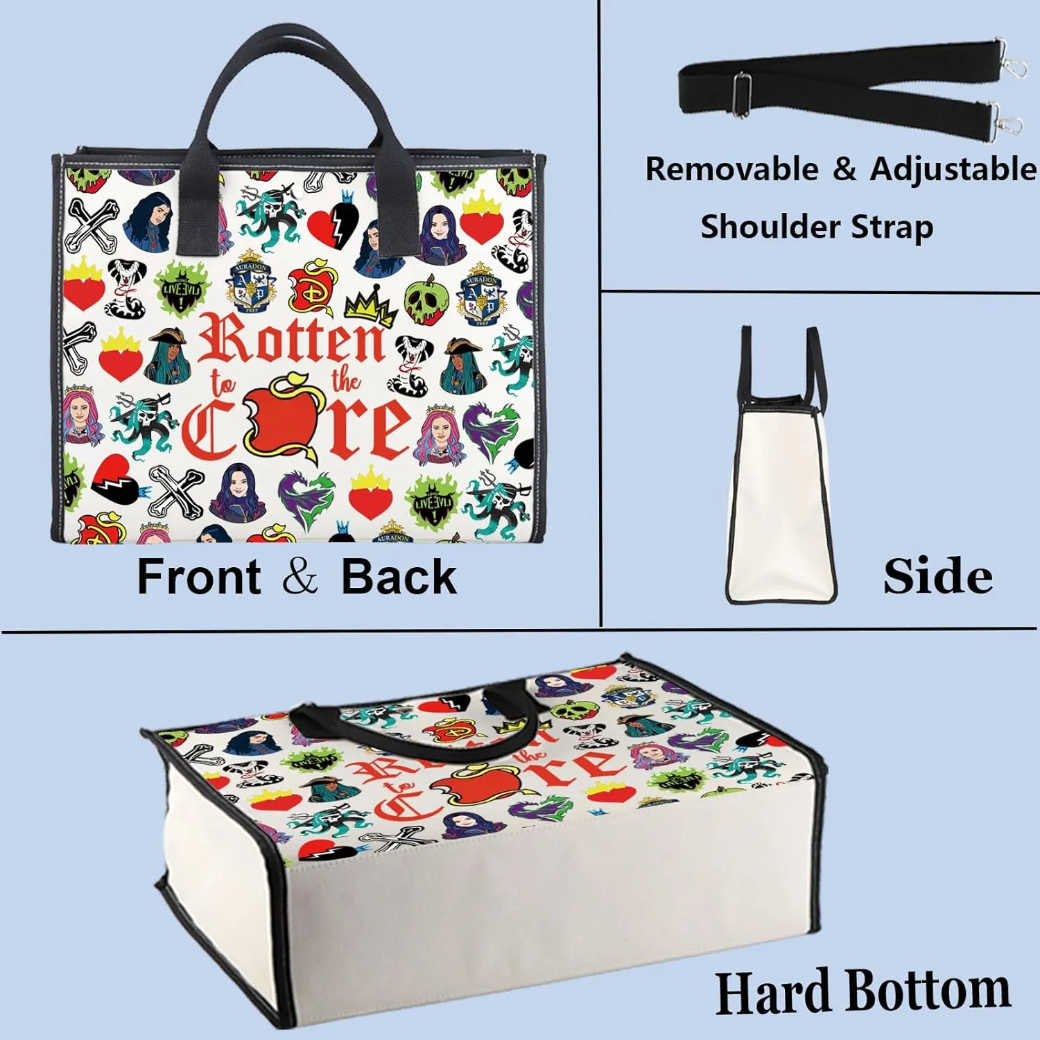 WZMPA Movie Canvas Tote Bag Mal Evie Fans Gift Rotten To The Core Shoulder Bag Evil Queen Merchdise