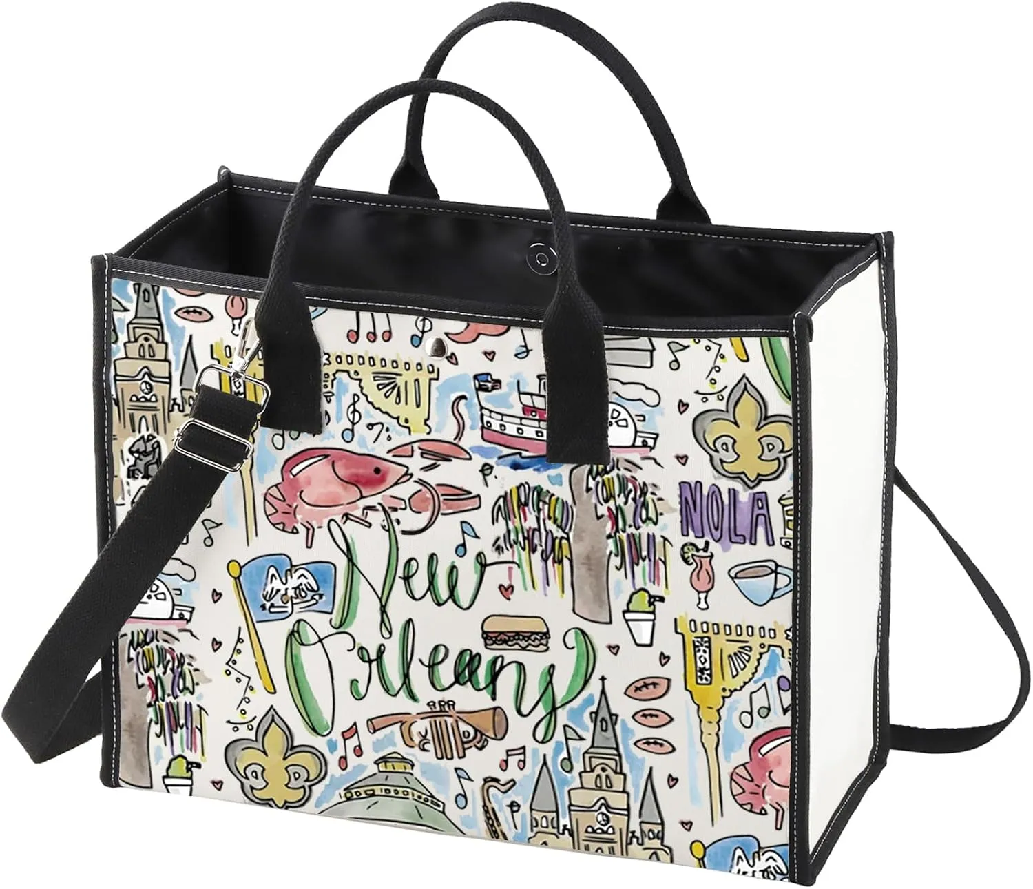 WZMPA New Orleans Travel Tote Bag - Louisiana Souvenir Gift - Reusable Grocery Bag