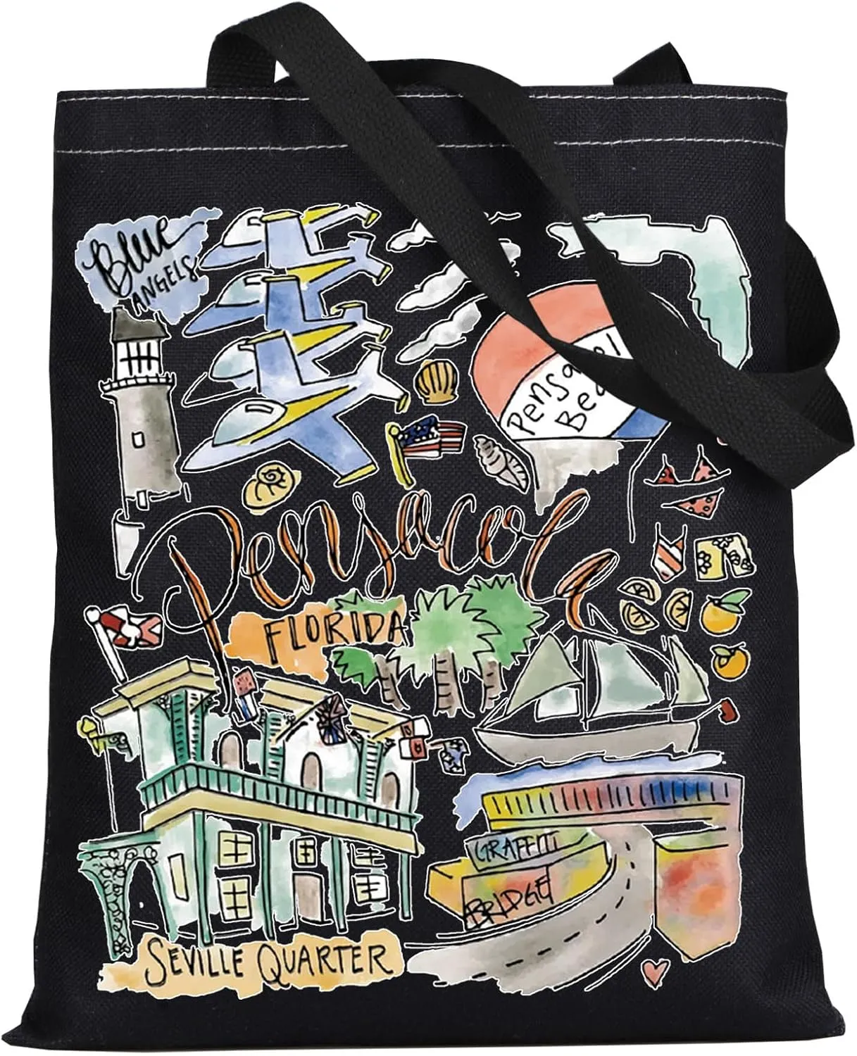 WZMPA Pensacola Travel Tote Bag - Florida Souvenir Gift - Beach Shoulder Bag - City Trip Merchandise