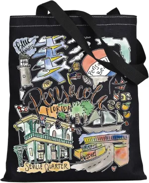 WZMPA Pensacola Travel Tote Bag - Florida Souvenir Gift - Beach Shoulder Bag - City Trip Merchandise