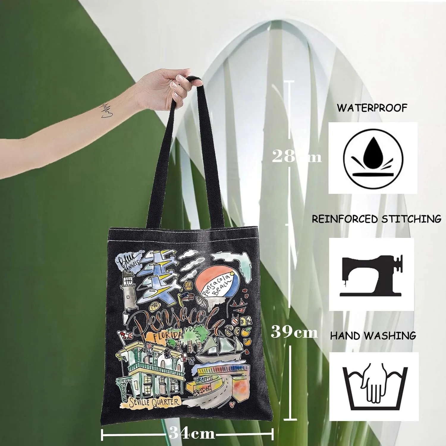 WZMPA Pensacola Travel Tote Bag - Florida Souvenir Gift - Beach Shoulder Bag - City Trip Merchandise