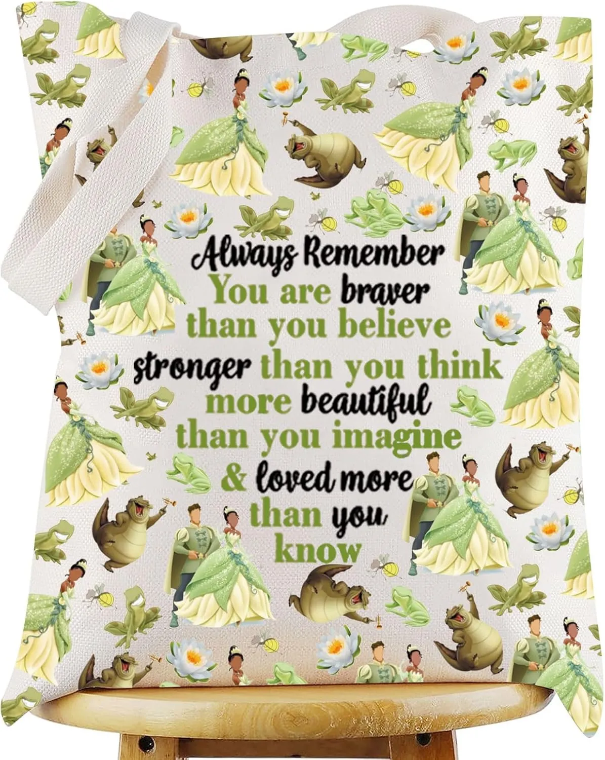 WZMPA Princess Fairy Tales Tote Bag Frog Movie Gift You Are Braver Stronger Beautiful Than You Know Princess Shoulder Bag