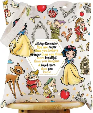 WZMPA Princess Tote Bag White Fans Gift You Are Braver Stronger Beautiful Than You Know Princess Shoulder Bag