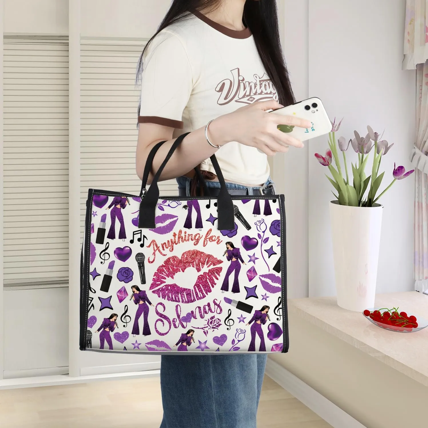 WZMPA Singer Album Tote Bag Singer Musical Gift Singer Lyric Reusable Grocery Bag Concert Fans Merchandise