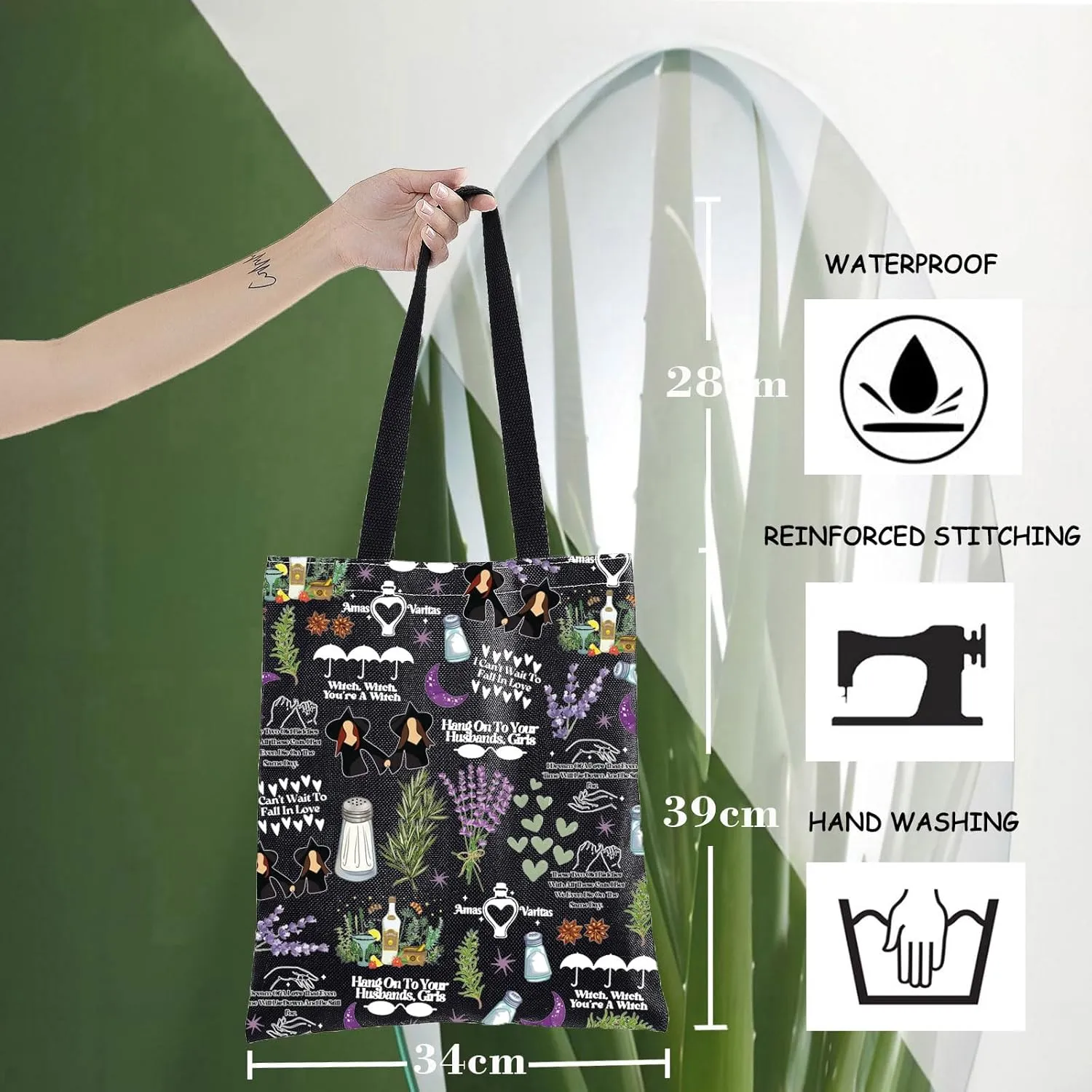 WZMPA Sisters Apothecary Tote Bag Magic Witches Gift Salt Rosemary Lavender Love Shoulder Bag Midnight Margaritas Merch