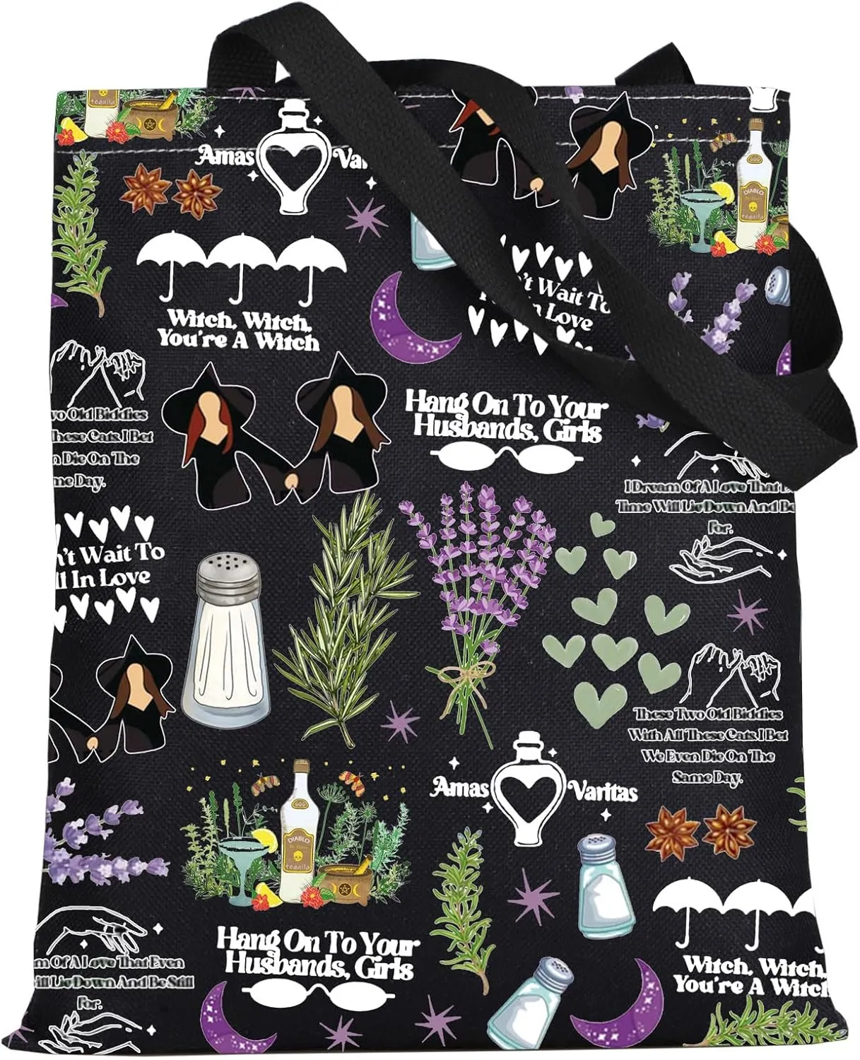 WZMPA Sisters Apothecary Tote Bag Magic Witches Gift Salt Rosemary Lavender Love Shoulder Bag Midnight Margaritas Merch