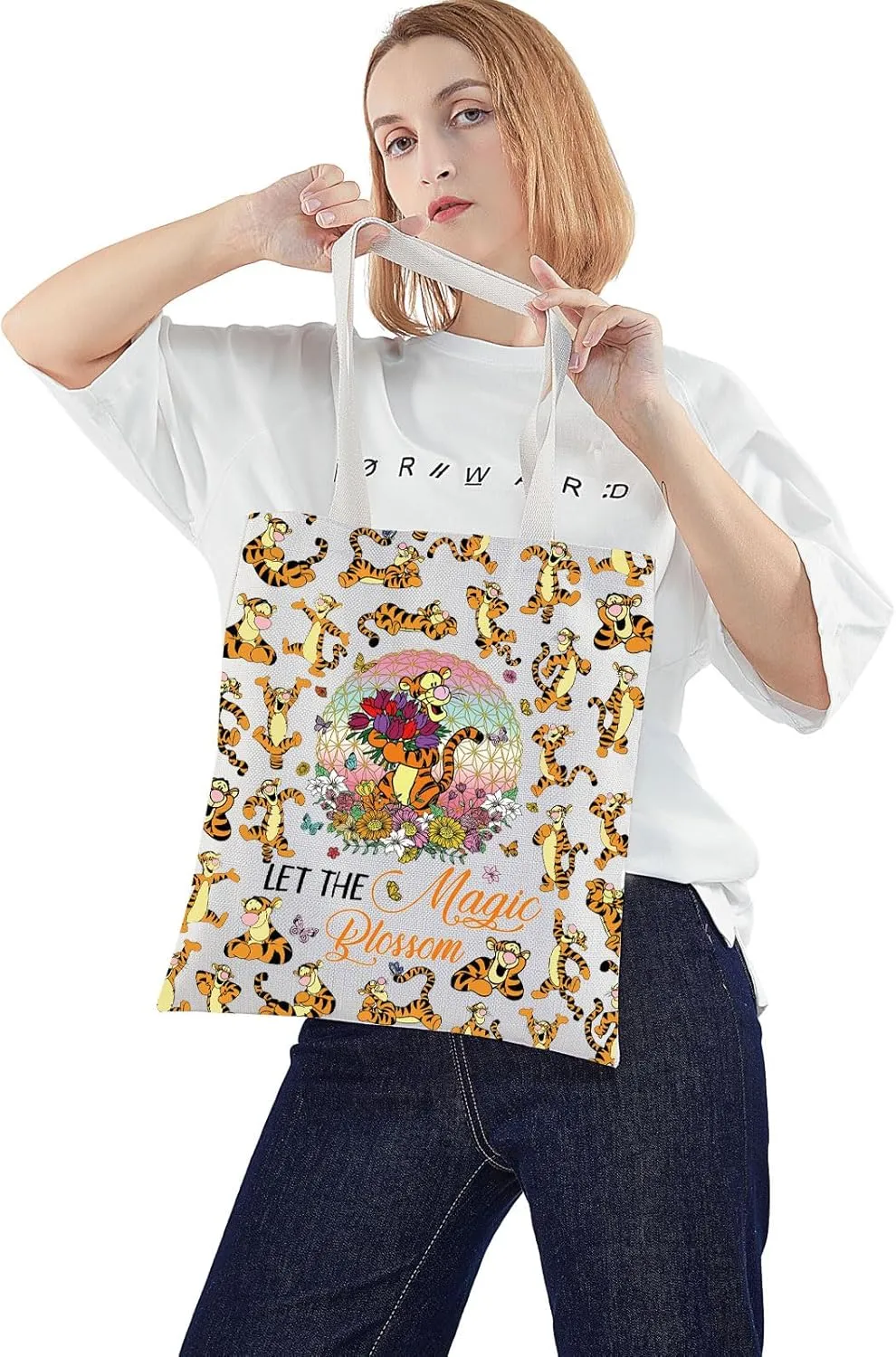 WZMPA Tiger Fans Tote Bag Tiger Lover Gift Let The Magic Blossom Cartoon Reusable Grocery Bag Movie Merchandise