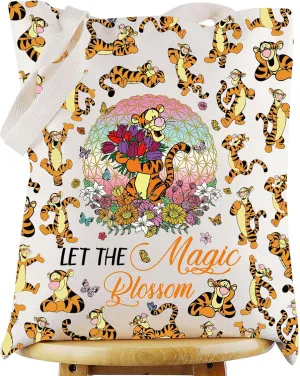WZMPA Tiger Fans Tote Bag Tiger Lover Gift Let The Magic Blossom Cartoon Reusable Grocery Bag Movie Merchandise
