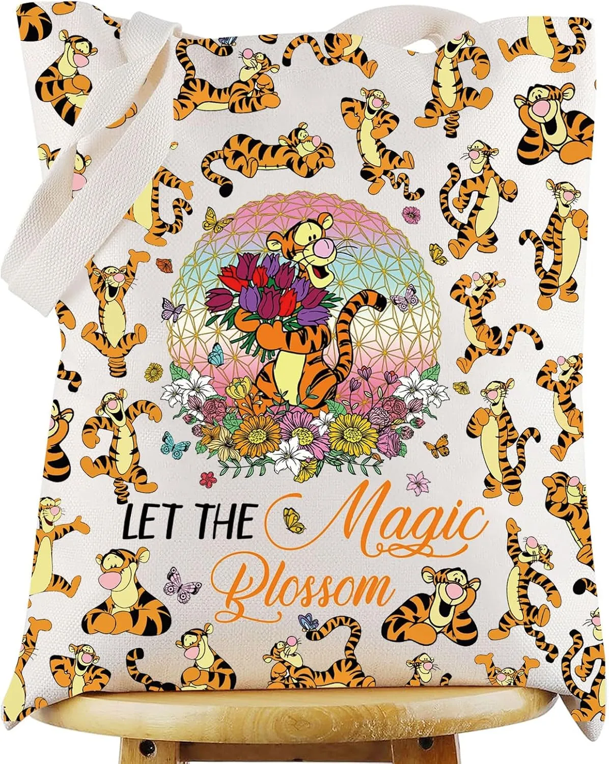 WZMPA Tiger Fans Tote Bag Tiger Lover Gift Let The Magic Blossom Cartoon Reusable Grocery Bag Movie Merchandise