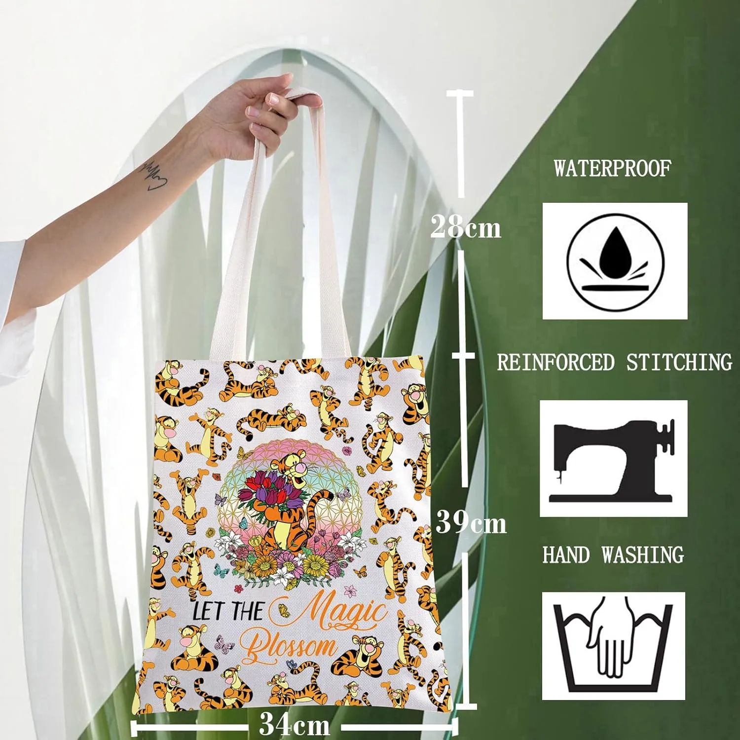 WZMPA Tiger Fans Tote Bag Tiger Lover Gift Let The Magic Blossom Cartoon Reusable Grocery Bag Movie Merchandise
