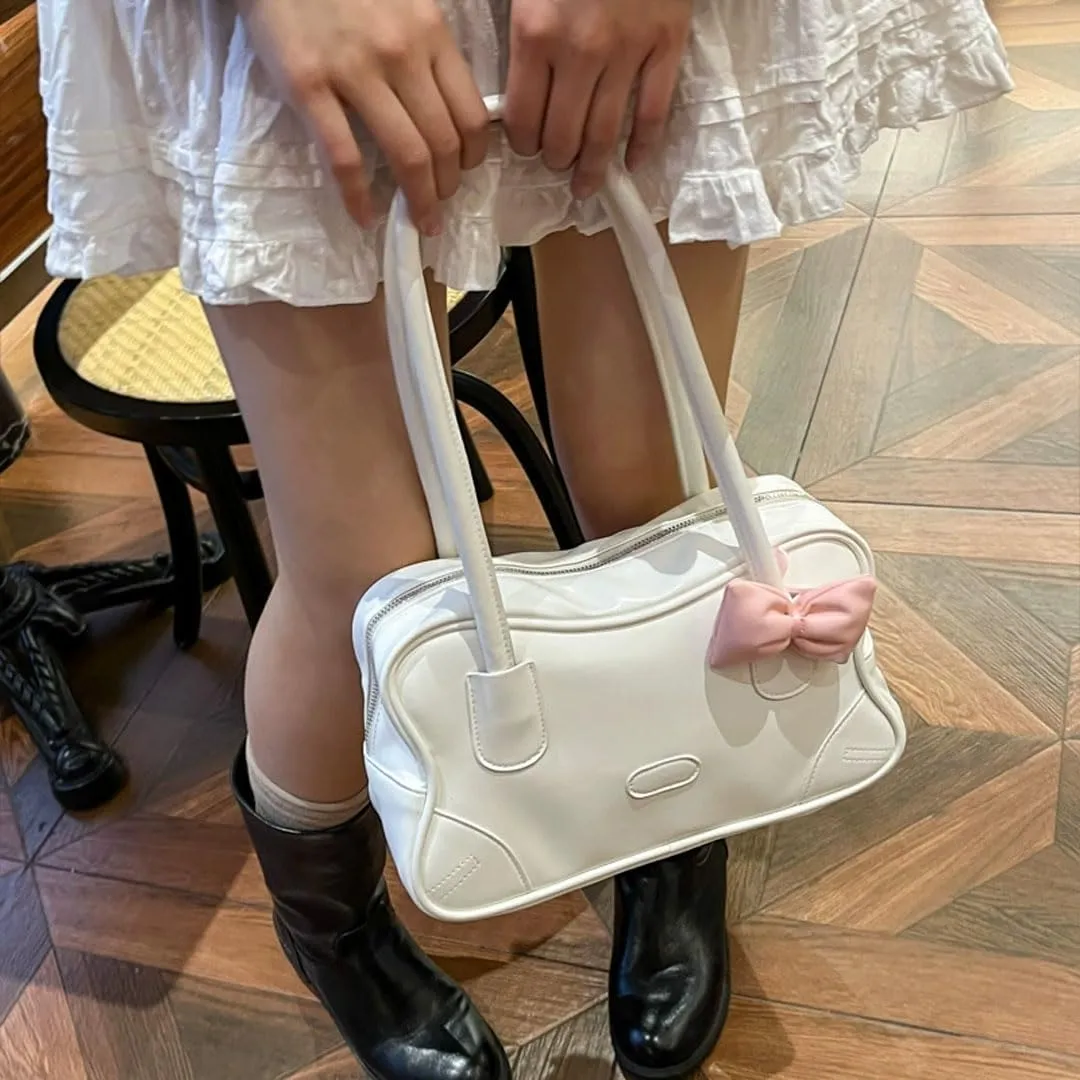Y2k Bow Tote Bag for Women Aesthetic Shoulder Bag Handbag Faux Leather Hobo Bag Aesthetic Underarm Trendy Purse