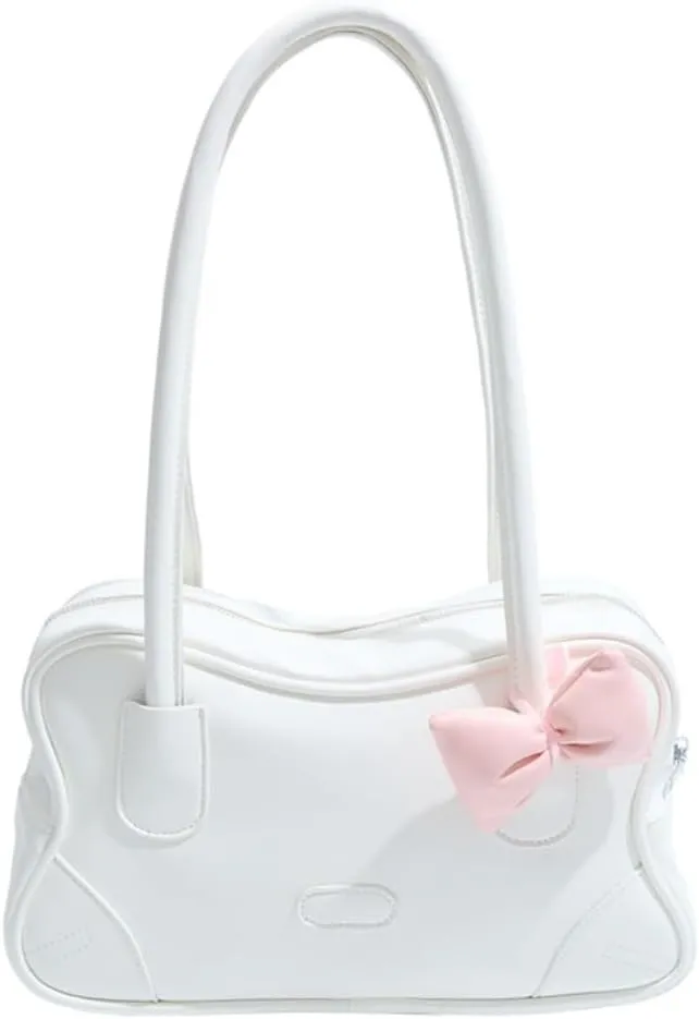 Y2k Bow Tote Bag for Women Aesthetic Shoulder Bag Handbag Faux Leather Hobo Bag Aesthetic Underarm Trendy Purse