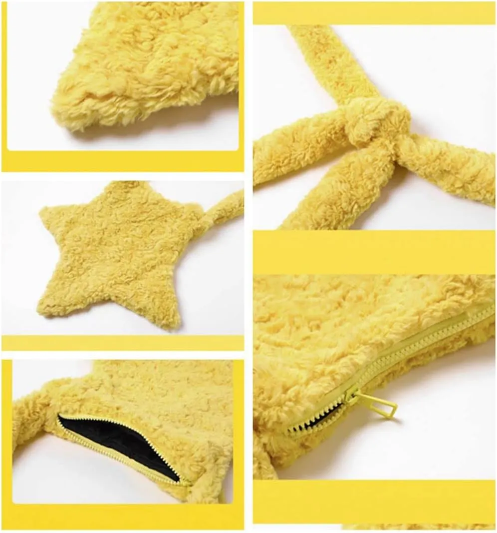 Y2K Furry Purse Star Shaped Heart-shaped Shoulder Bag Faux Fur Pentagram Handbag Fluffy Tote Plush Bag for Women
