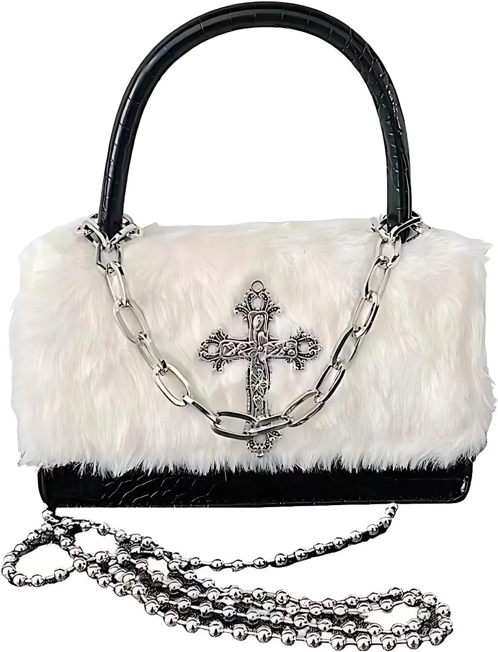 Y2K Gothic Punk Handbag Indie Cross Studded Shoulder bag for Egirl Woman Kawaii Purse Cool Girl Crossbody Fluffy Bag
