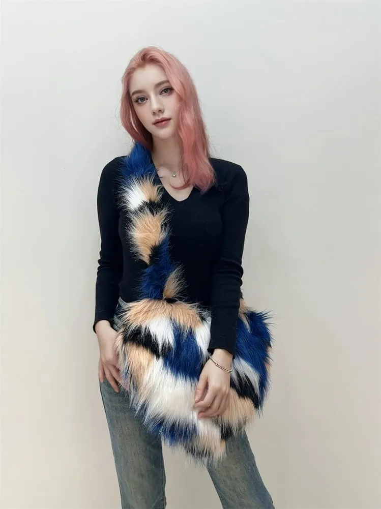 Y2k Purse Crossbody Bags for Women Faux Fur Purse Heart Shaped Purse Satchel Multicolored Shoulder Bag Trendy Fuzzy Bag
