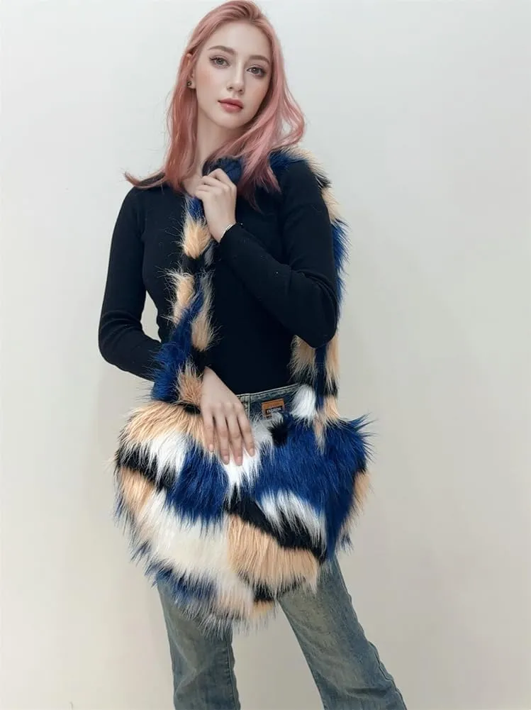 Y2k Purse Crossbody Bags for Women Faux Fur Purse Heart Shaped Purse Satchel Multicolored Shoulder Bag Trendy Fuzzy Bag